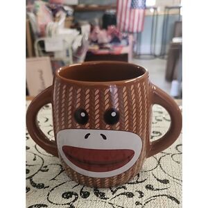 Sock Monkey Face Double-Handled Ceramic Mug